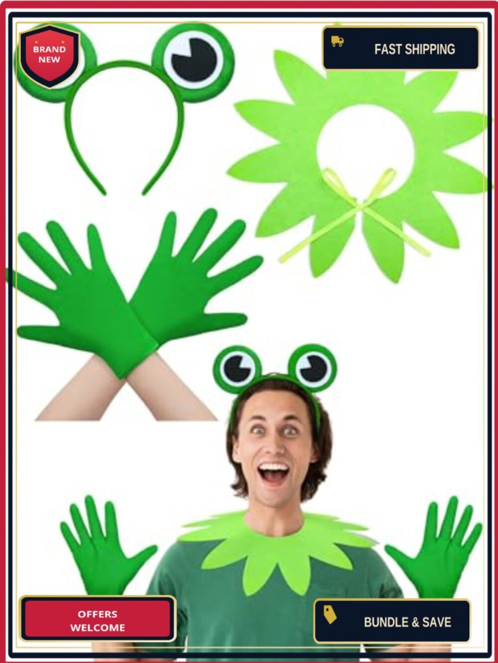 Frog Costume Accessory Set 3 Pcs Headband Collar Gloves Adult Cosplay